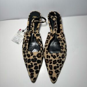 ZARA Womens Leopard Print Slingback Kitten Heel Pumps Size 41 US 10 NWT